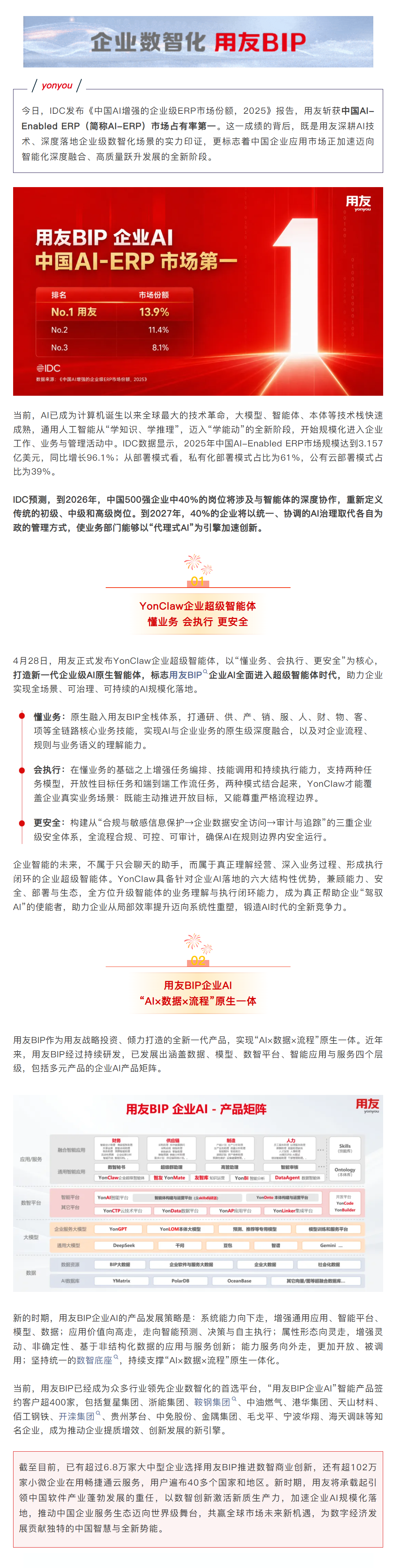 IDC：用友中国AI-ERP市场第一！